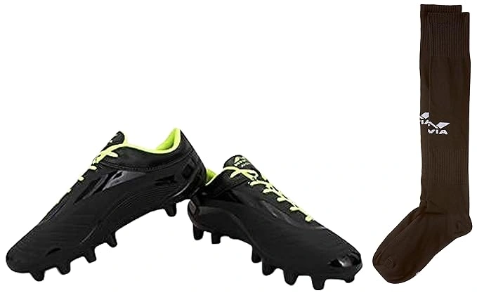 Nivia 1229BK Airstrike Football Studs for Men - Lightweight and Durable Football Shoes for Optimal Performance-BLACK-GREEN-8-5