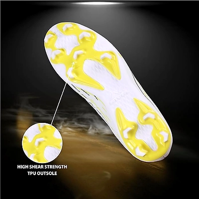 Nivia Spear Football Studs for Men - Superior Traction and Comfort for Enhanced Football Performance-WHITE\YELLOW-6-5