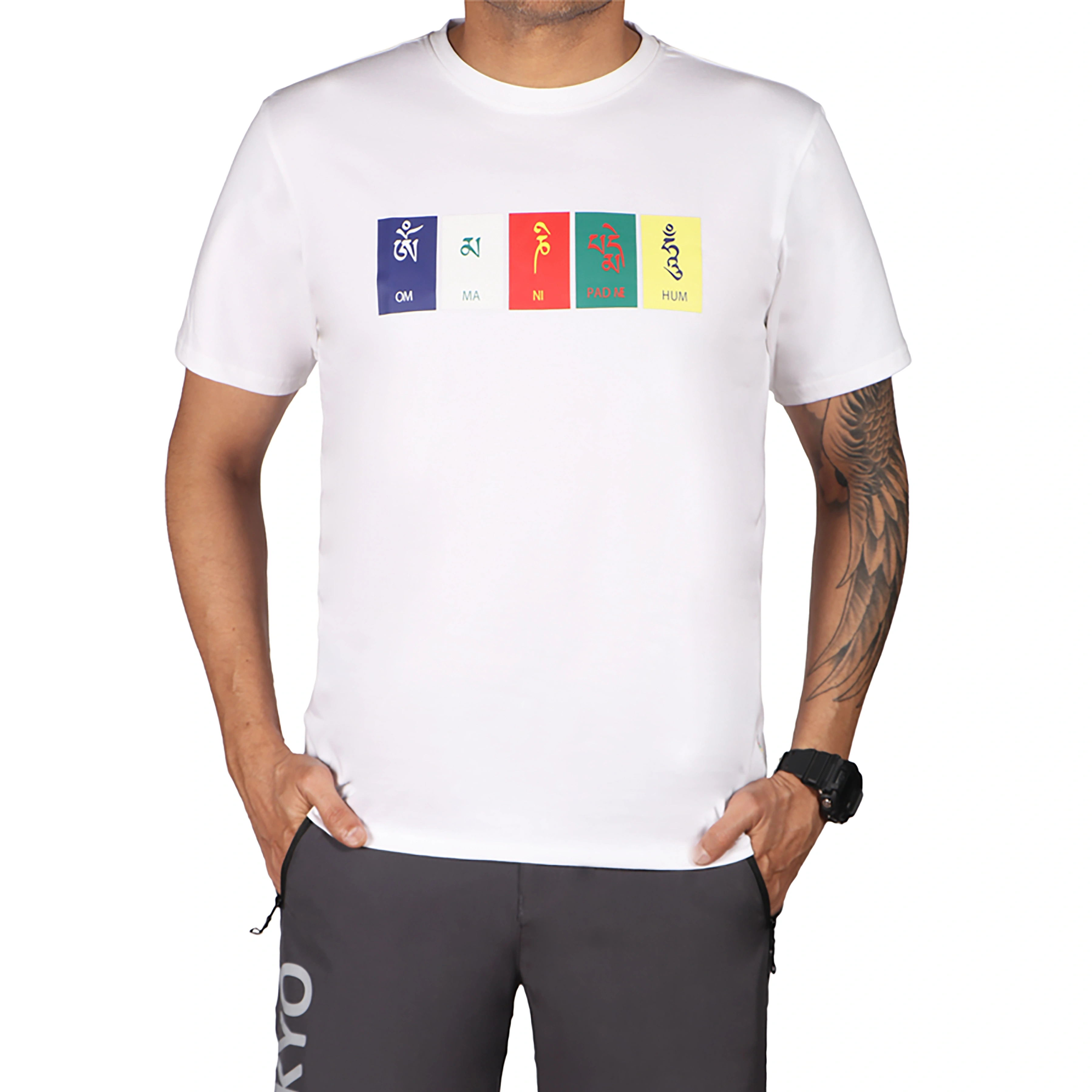 GOKYO Originals Tshirt - Om Mani Padme Hum: Ultrasoft Stretch T-Shirt with Spiritual Design for Mindful Living and Everyday Wear-White-M-1