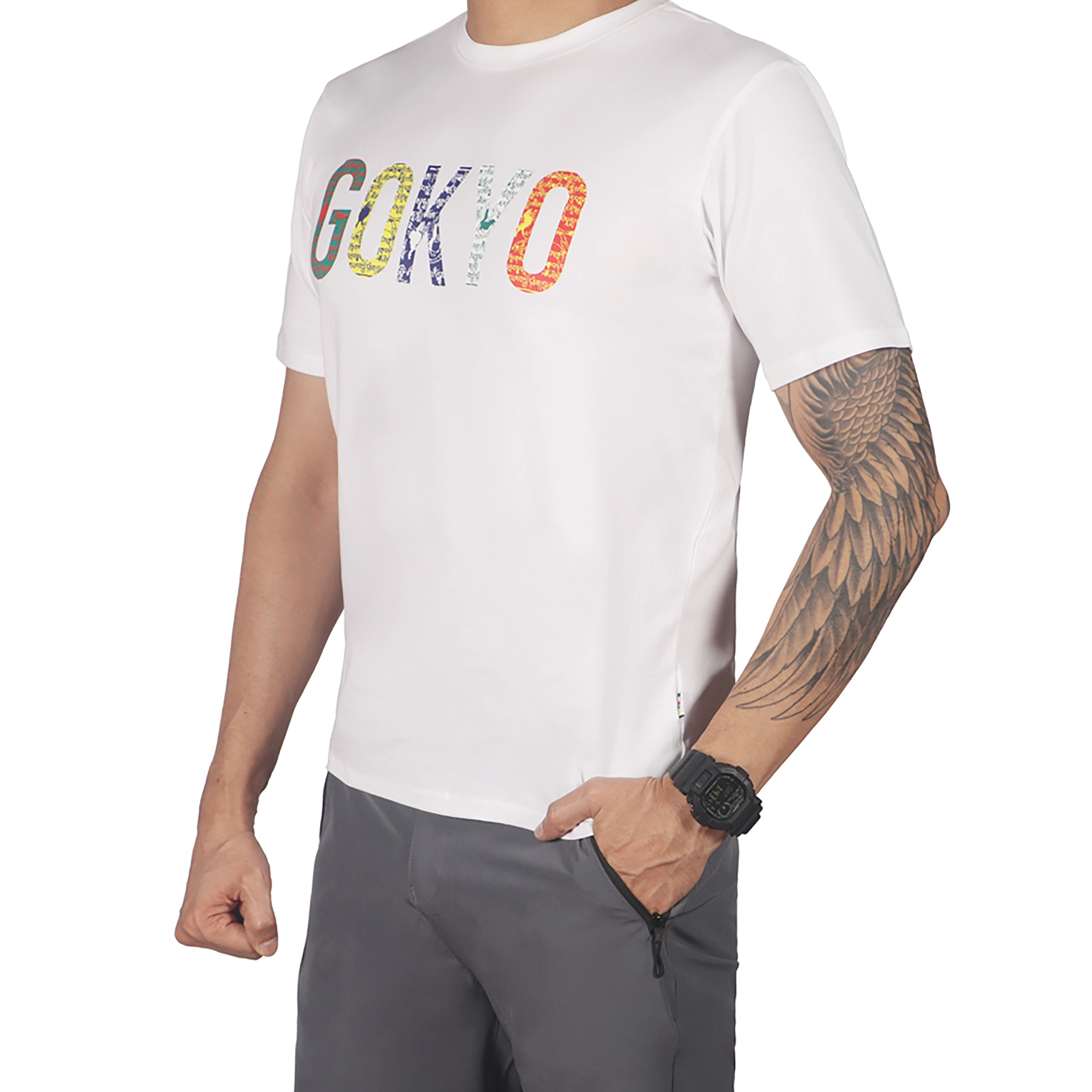 GOKYO Originals Tshirt - Flag: Ultrasoft Stretch T-Shirt with Double Bio Wash for Unparalleled Comfort and Flexibility-White-M-5