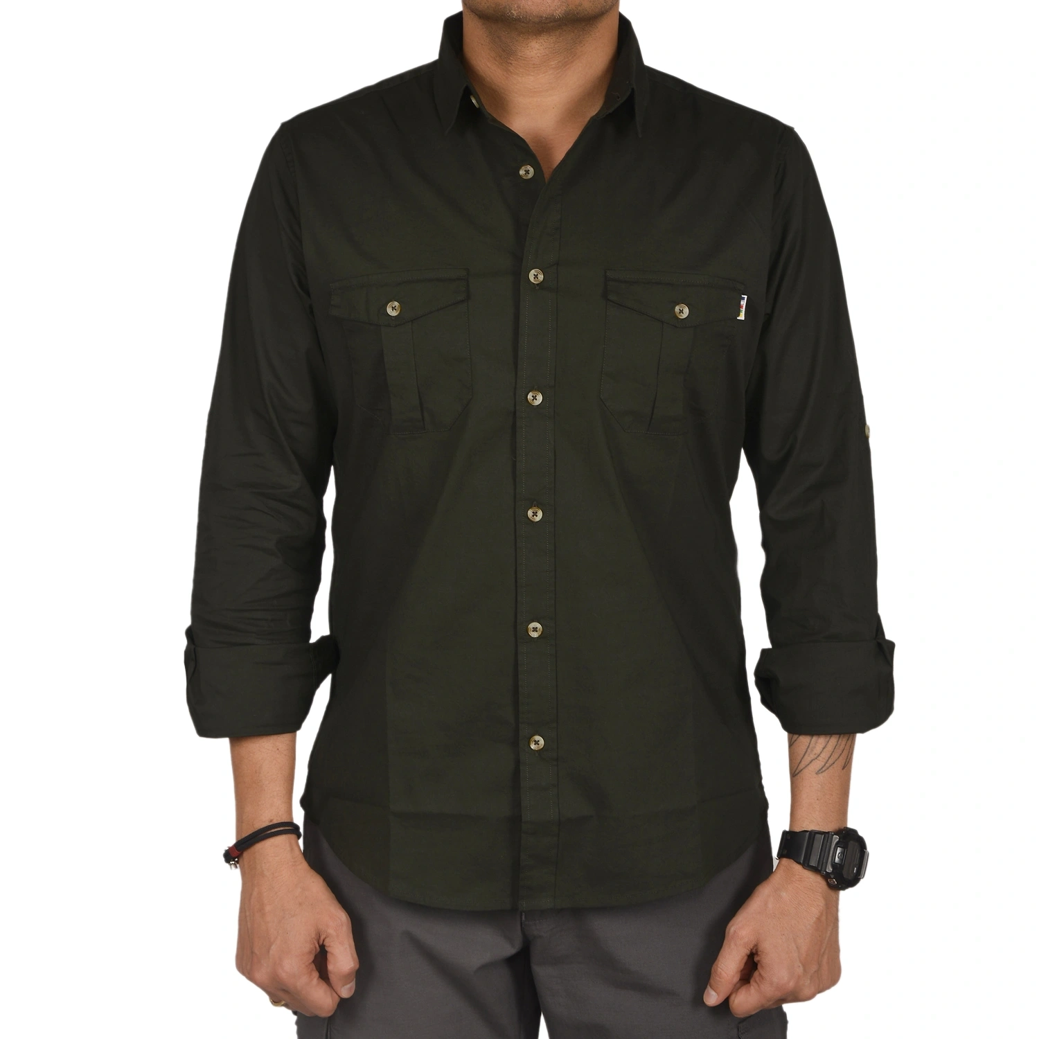 Corbett Men's Outdoor Classic Full Sleeve Shirt: Lightweight Cotton-Lycra Blend Shirt for Rugged Style and Functionality-Olive-M-1