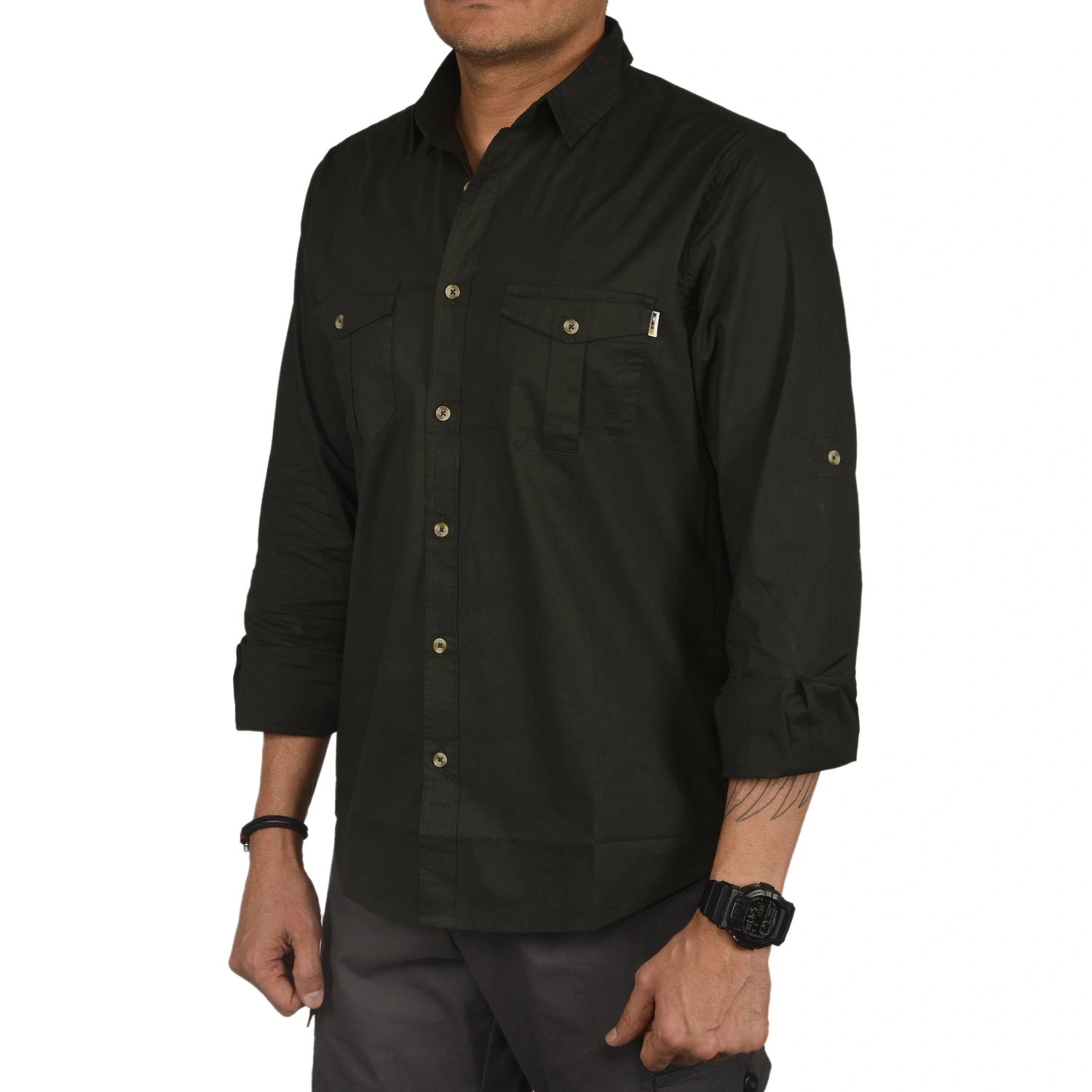 Corbett Men's Outdoor Classic Full Sleeve Shirt: Lightweight Cotton-Lycra Blend Shirt for Rugged Style and Functionality-L-Olive-5