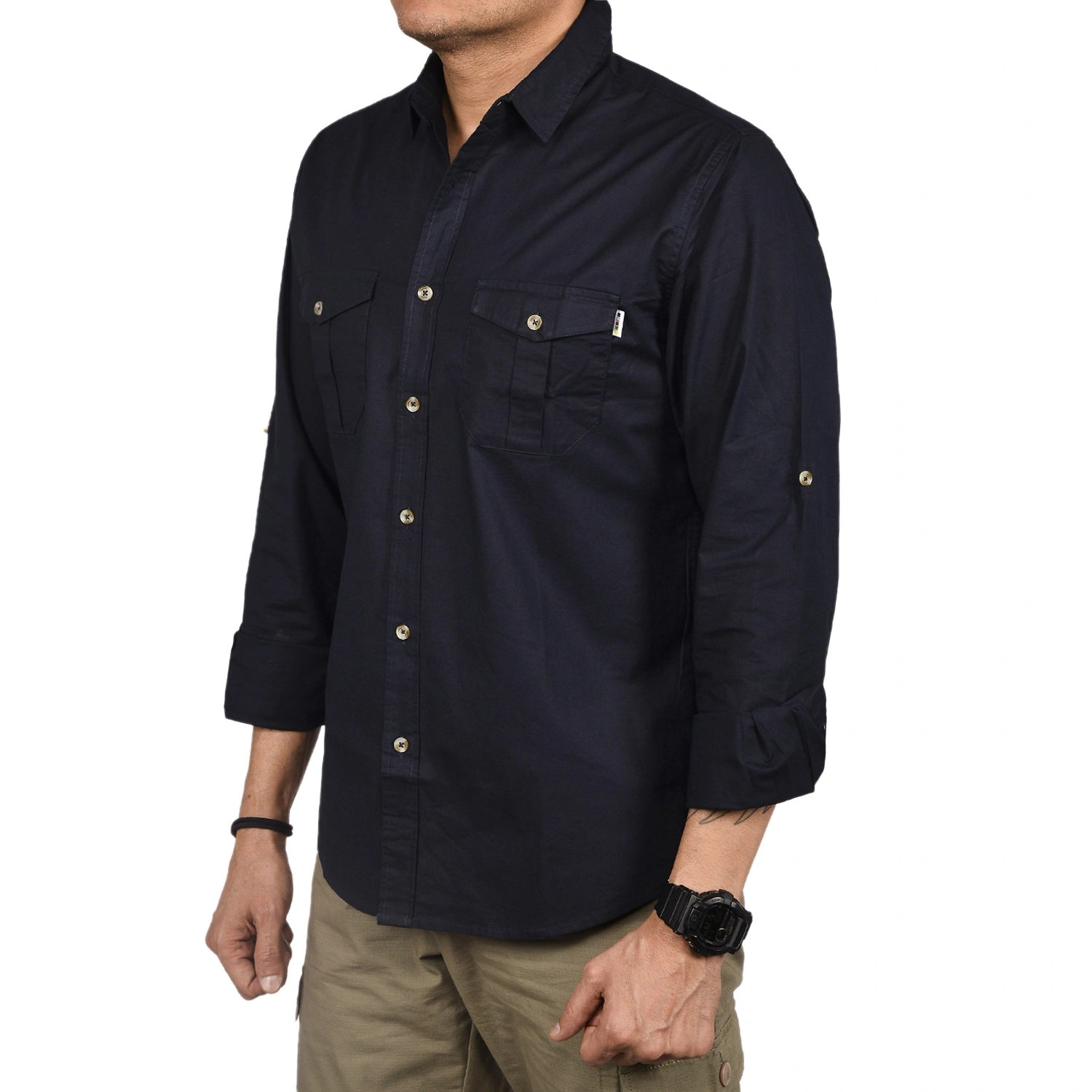 Corbett Men's Outdoor Classic Full Sleeve Shirt: Lightweight Cotton-Lycra Blend Shirt for Rugged Style and Functionality-L-Navy Blue-5