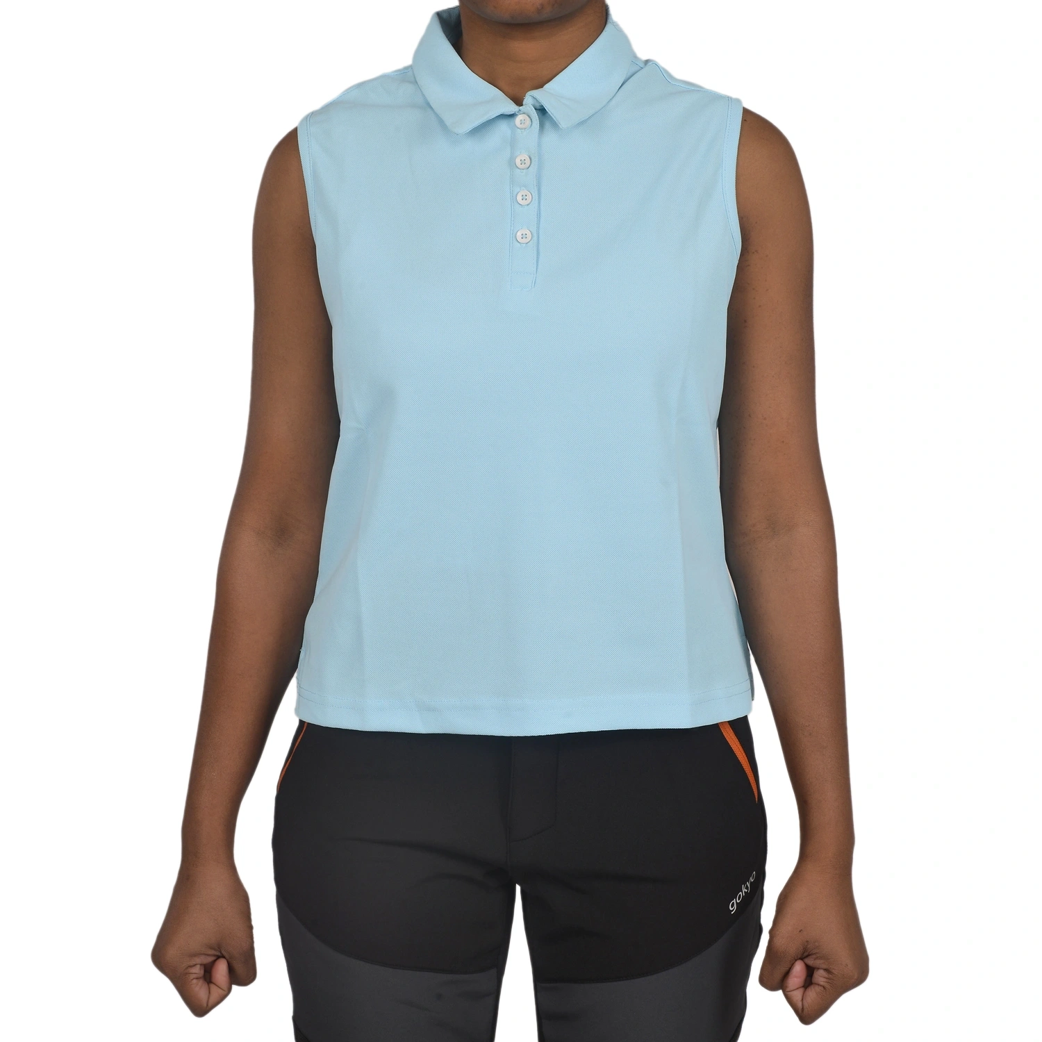 Kalimpong Women's Sleeveless T-shirt with Stylish Collar: Breathable and Ultralight Activewear for Women-Sea Blue-XS-1