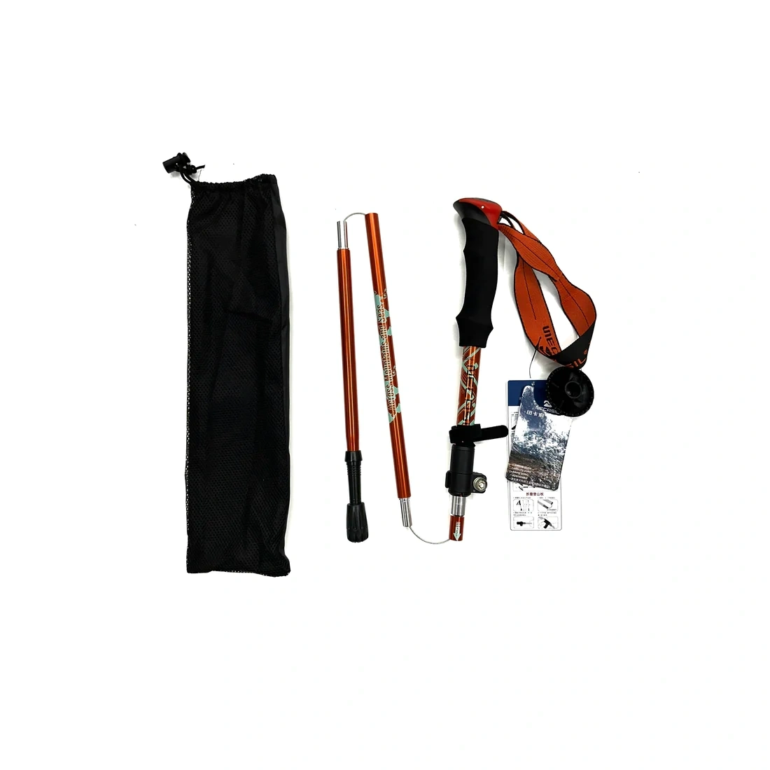 K2 Foldable Trekking Pole 33 Cms: Ultralight and Compact Aluminum Alloy Trekking Pole with Press and Button Lock Mechanism-Orange-1