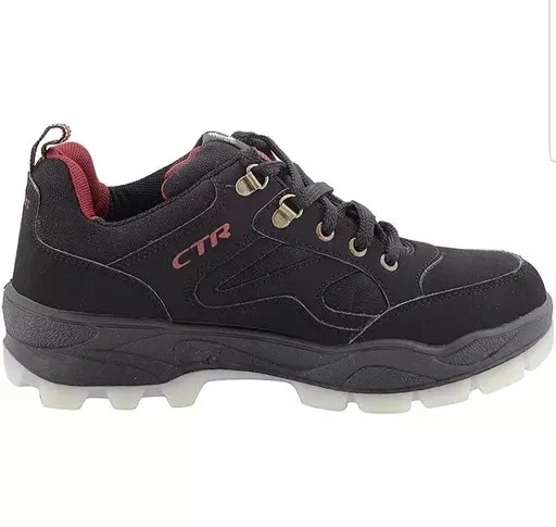 Trekking Shoes - Low Ankle: Lightweight Hiking Shoes with Self-Cleaning Rubber Sole for Men and Women-Black-UK 6-3