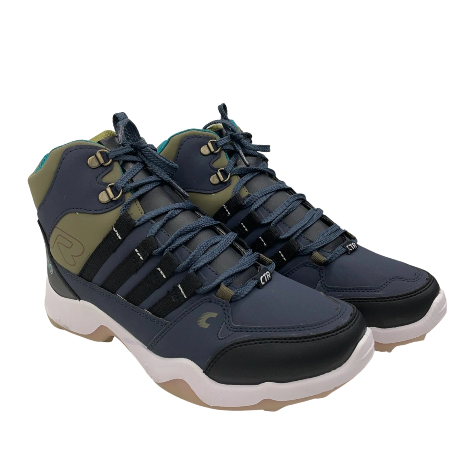 Trekking Shoes - Mid Ankle: Sturdy Hiking Boots with Best Grip Sole for Challenging Terrain and Winter Adventures-UK 7-Blue / Khaki-1