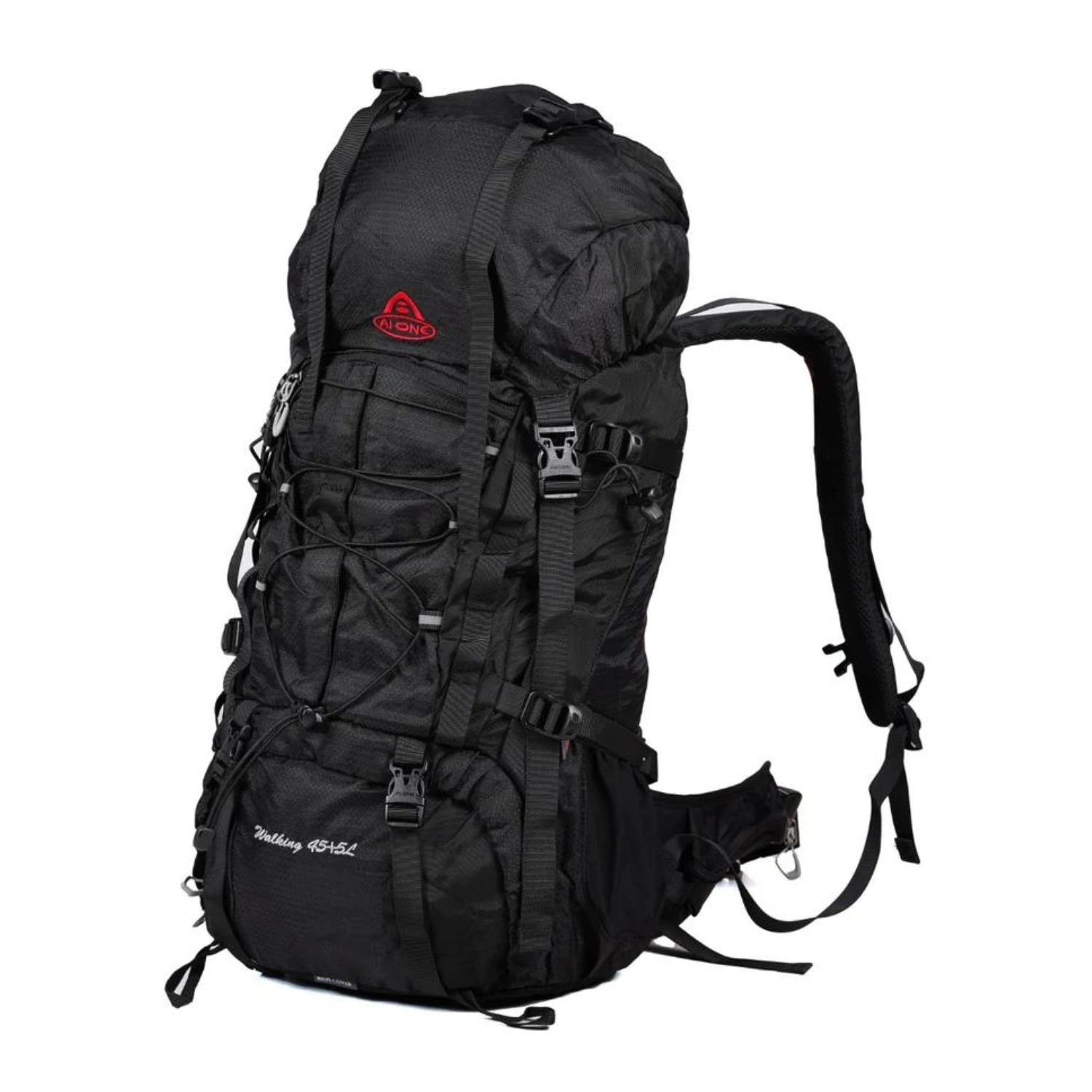 Pro Trekking Backpack 45 + 5 Liters: Premium Ripstop Nylon Backpack with Rain Cover and Pro-Level Back Support-Black-1