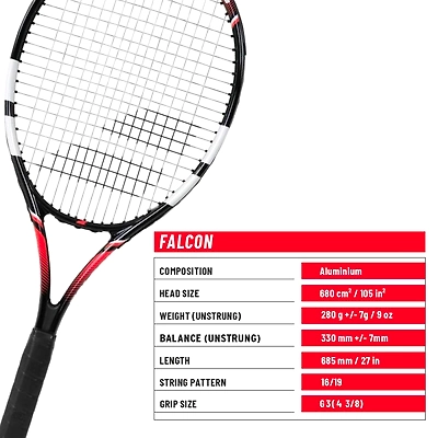 Babolat Falcon Tennis Racquet (Strung): Lightweight Graphite Racquet for Beginner and Novice Tennis Players-RED/BLACK/WHITE-FS-3