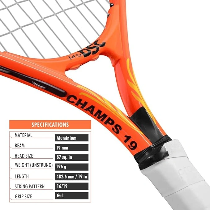 DSC Champ Aluminum Tennis Racquet: Lightweight, Durable, and Powerful Racquet for Beginners and Junior Players-ORANGE-19-1