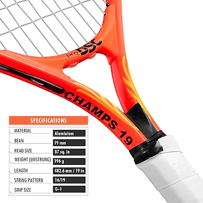 DSC Champ Aluminum Tennis Racquet: Lightweight, Durable, and Powerful Racquet for Beginners and Junior Players-ORANGE-19-3
