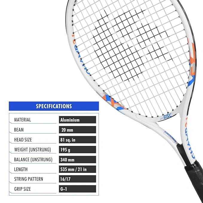 DSC Champ Aluminum Tennis Racquet: Lightweight, Durable, and Powerful Racquet for Beginners and Junior Players-WHITE-21-1