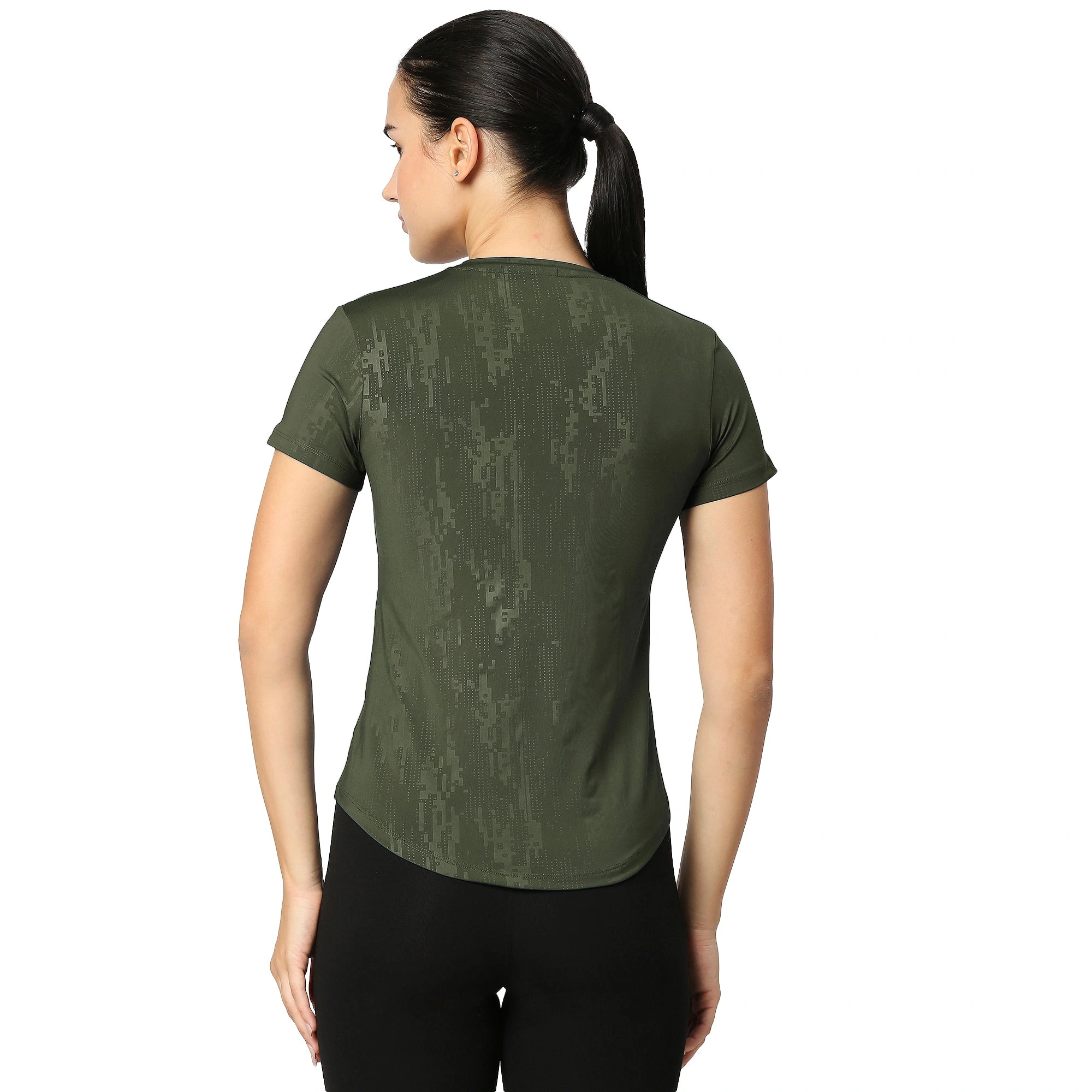 Curved Hem Emboss Print Gym Workout T-Shirt -OLIVE GREEN-4XL-3