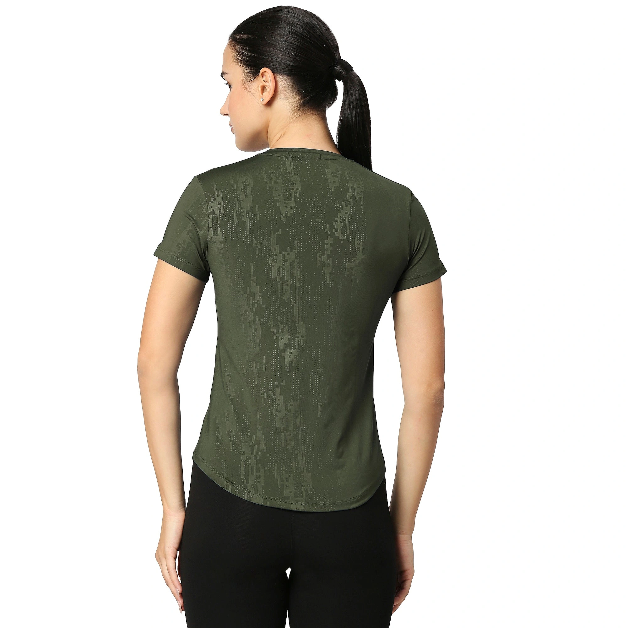 Curved Hem Emboss Print Gym Workout T-Shirt -OLIVE GREEN-M-3