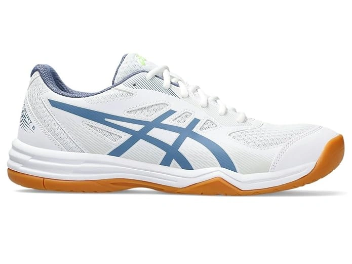 ASICS Upcourt 5 Men's Badminton Shoes: Lightweight, Flexible Badminton Trainers for Optimal Performance on the Court-White/Denim Blue-8-3