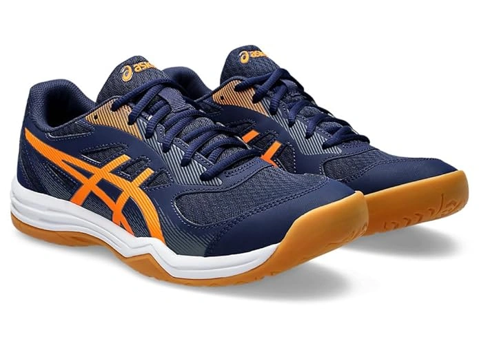 ASICS Upcourt 5 Men's Badminton Shoes: Lightweight, Flexible Badminton Trainers for Optimal Performance on the Court-Peacoat/Shocking Orange-10-5