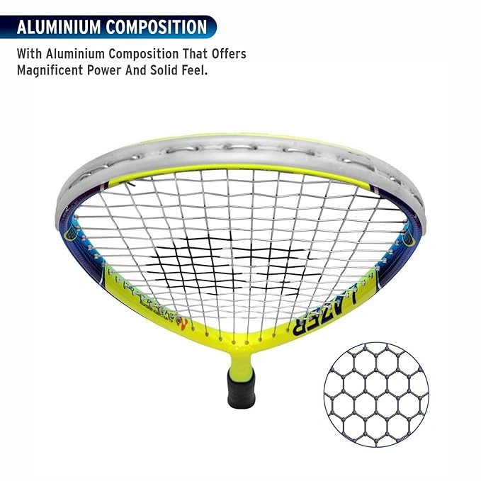 DSC Lazer Aluminum Squash Racquet (Strung): High-Performance Squash Racquet for Aggressive Players Seeking Power and Efficiency-FLOROSENT YELLOW/R BLUE-.-5