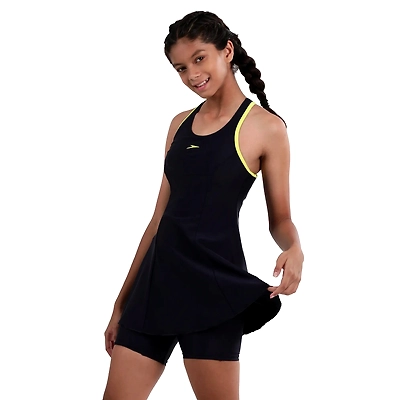 Speedo Girl's Endurance 10 Racerback Swimdress With
Boyleg-TRUENAVY / LEMONDRIZZLE-28-3