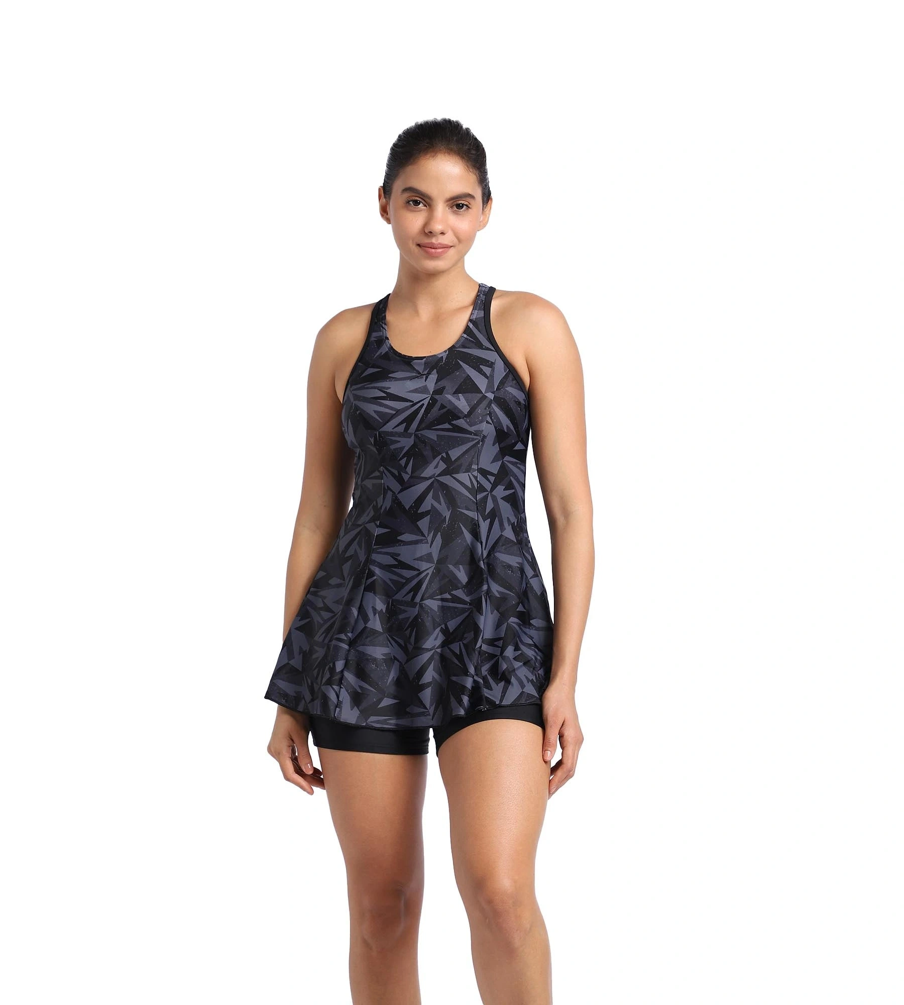 Speedo Women's Endurance 10 Racerback Swimdress With Boyleg-36-BLACK / OXID GREY / USA CHARCOAL-3