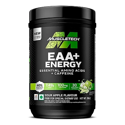 MuscleTech EAA + Energy Powder: Essential Amino Acids, 100mg Caffeine, Electrolyte Replenishment, 7.4g EAA, 4.5g BCAA, 3g Leucine, Sour Apple, 30 Servings-SOURAPPLE-396 gm-1