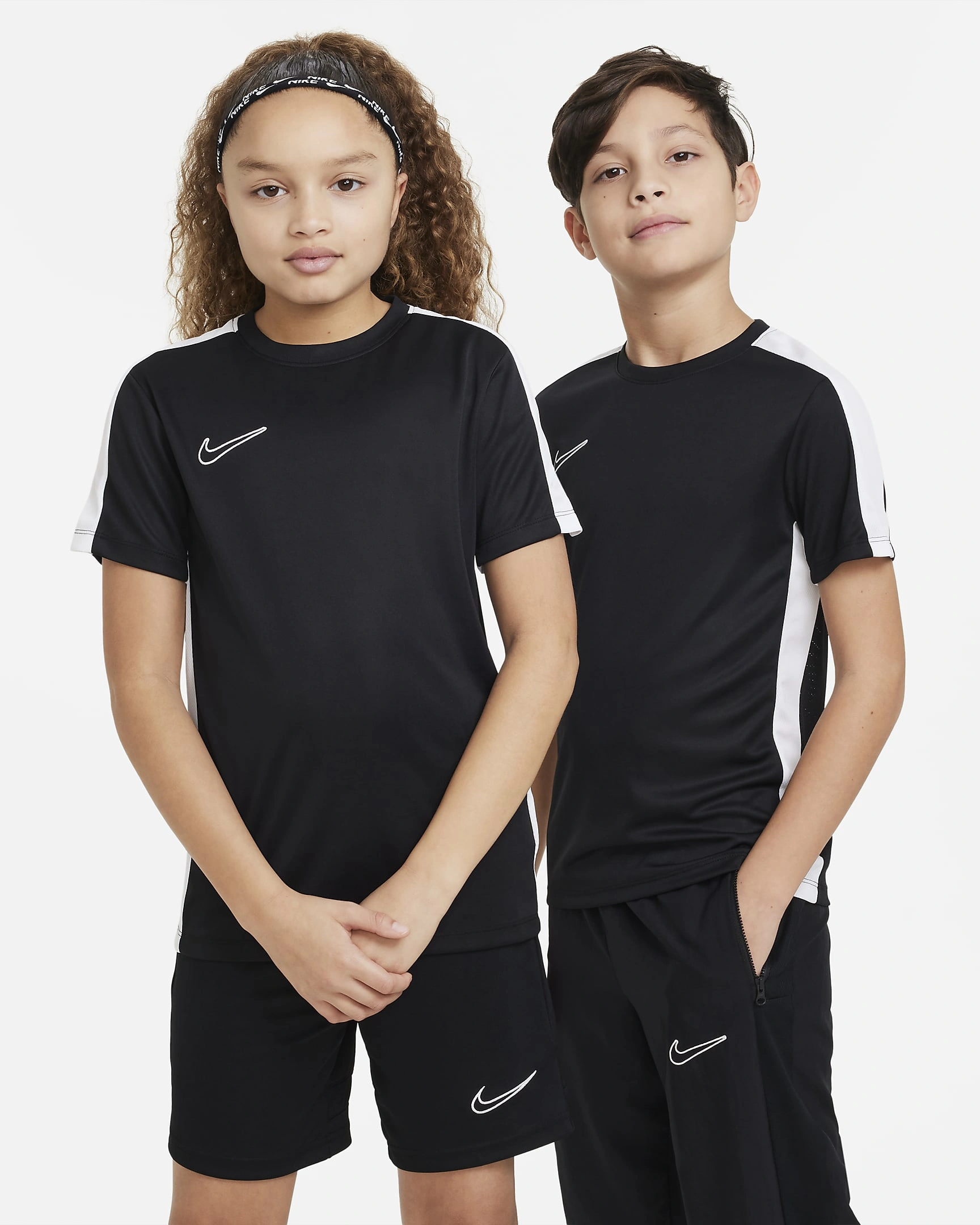 Nike Dri-FIT Academy23 Kids' Football Top: Breathable Performance Wear-Black/White/White-M-1