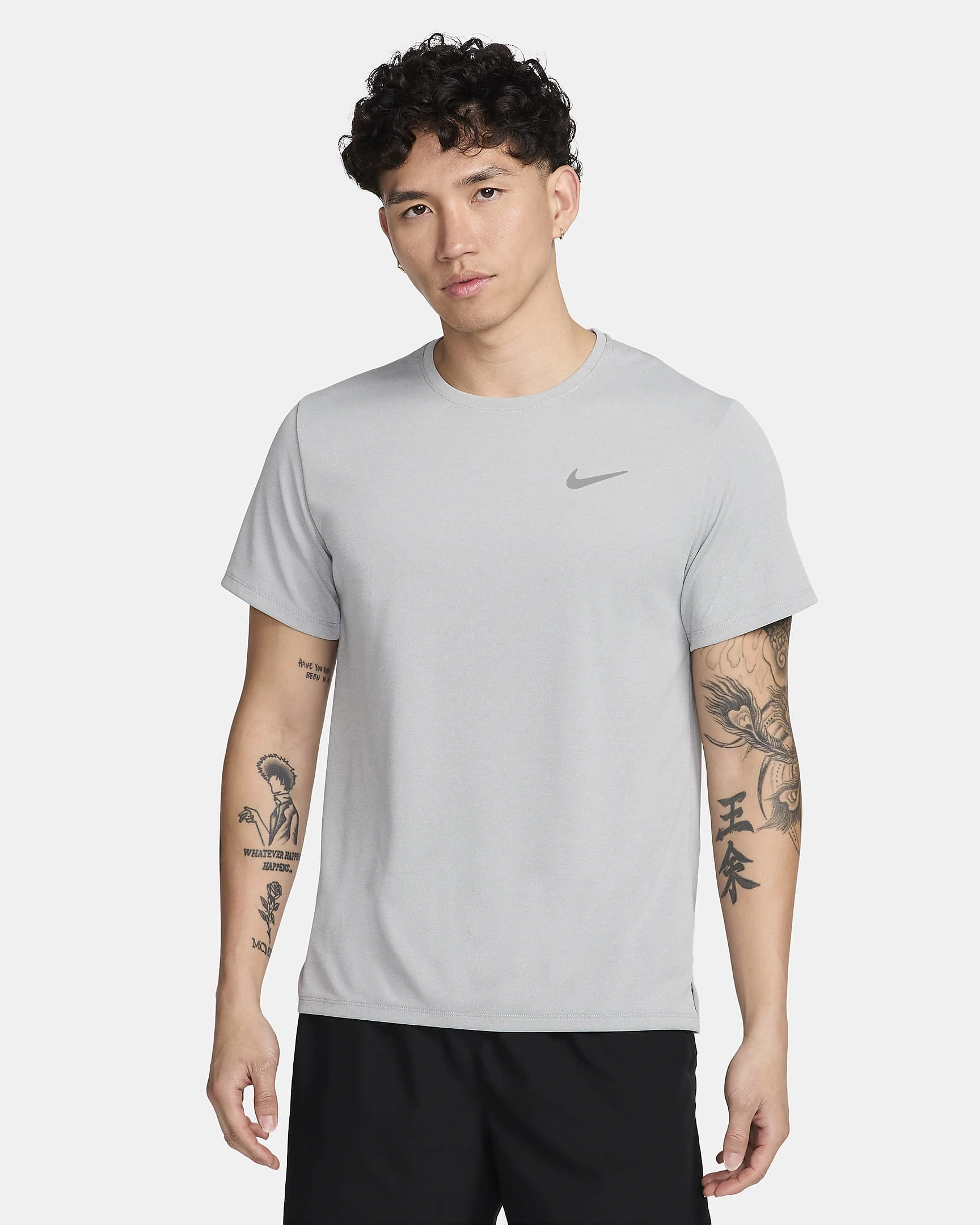 Nike Men Dri-FIT UV Miler Short-Sleeve Running Top-Grey Fog/Particle Grey/Heather-L-1