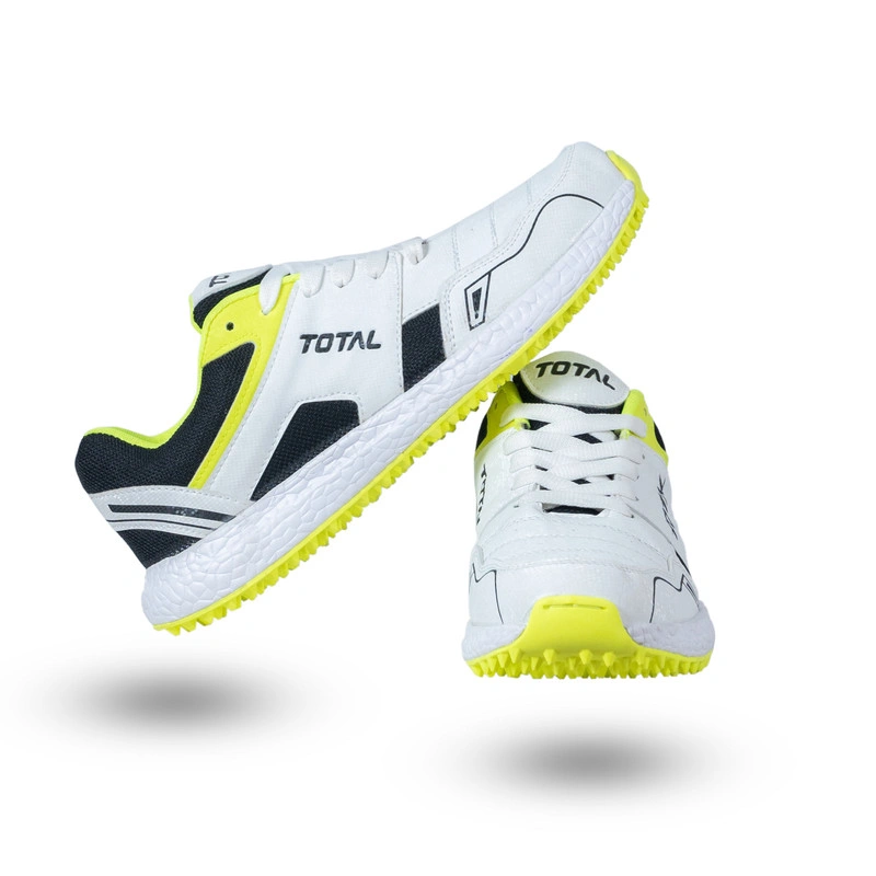 Total C-Vintag Rubber Spike Cricket Shoes for Men -WHITE/LIME-5-1