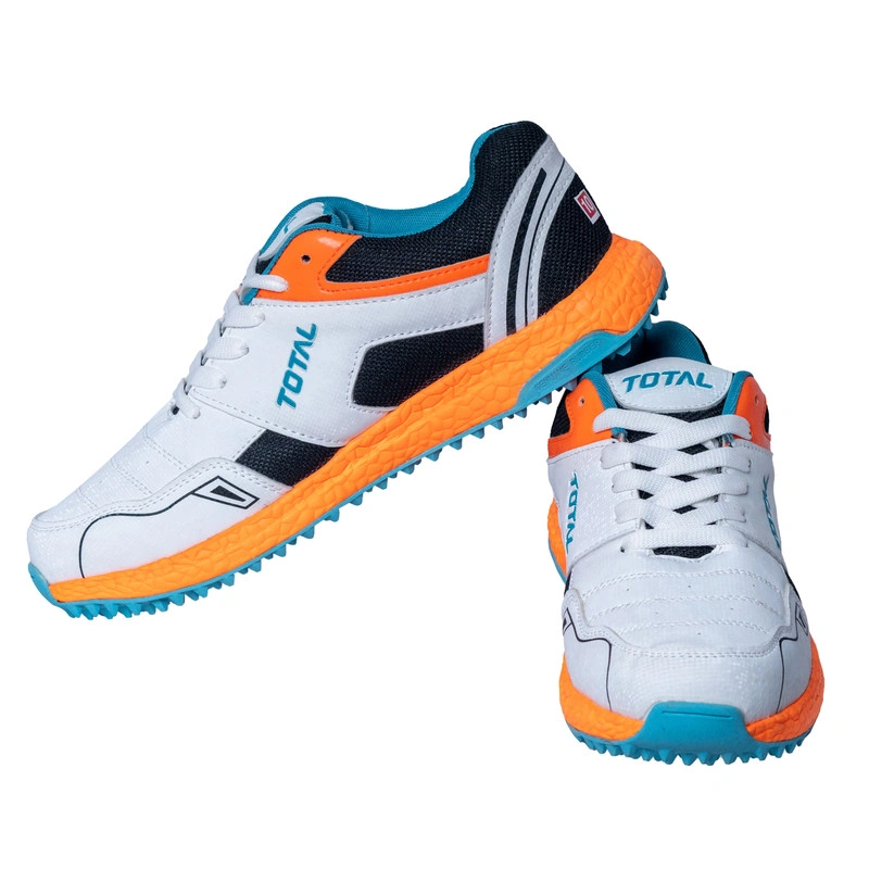 Total C-Vintag Rubber Spike Cricket Shoes for Men -WHITE/ORANGE-10-1