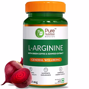 Pure Nutrition Naturals L-Arginine 1500 mg with Green Coffee & Seaweed for Muscle Growth, Stamina, Healthy Heart,& Blood Flow - 60 Veg Capsules