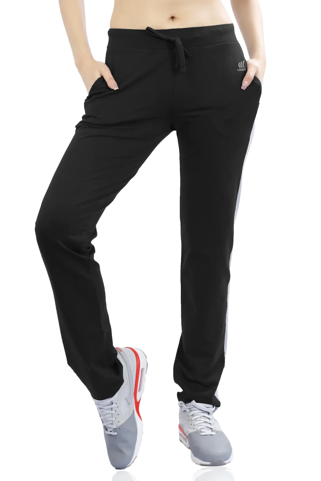 LASSA WOMEN'S SOLID REGULAR FIT TRACK PANT-M-Black-1