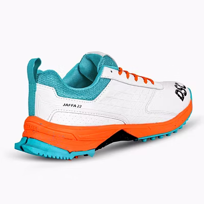 DSC Jaffa 22 Cricket Shoes for Men: Lightweight and Durable Cricket Shoes with Synthetic Leather Upper and Rubber Outsole-5-White - Orange-2