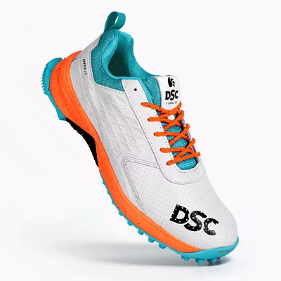 DSC Jaffa 22 Cricket Shoes for Men: Lightweight and Durable Cricket Shoes with Synthetic Leather Upper and Rubber Outsole-5-White - Orange-4