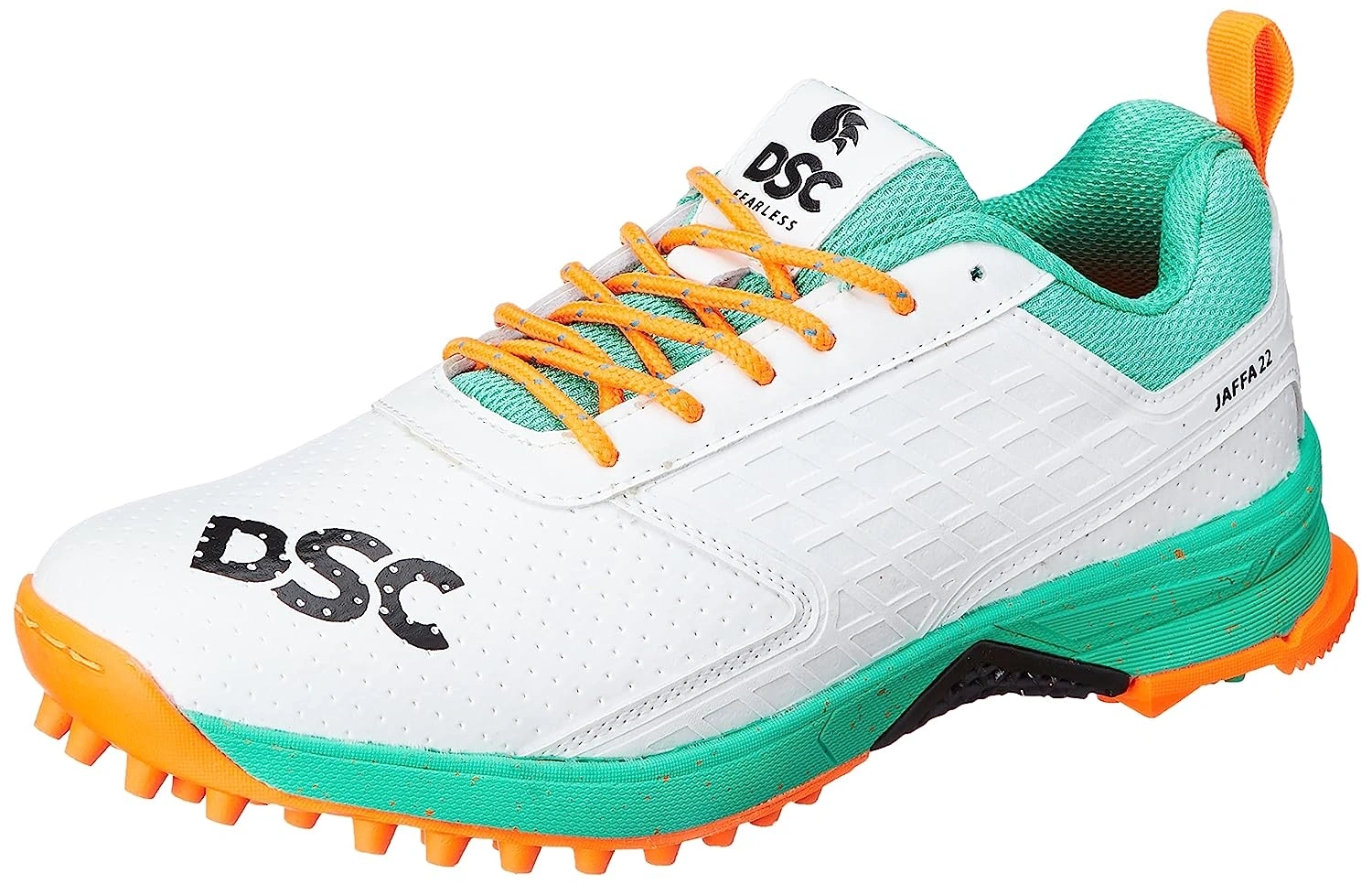 DSC Jaffa 22 Cricket Shoes for Men: Lightweight and Durable Cricket Shoes with Synthetic Leather Upper and Rubber Outsole-SEA GREEN/FL.ORANGE-7-1