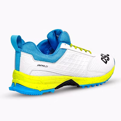 DSC Jaffa 22 Cricket Shoes for Men: Lightweight and Durable Cricket Shoes with Synthetic Leather Upper and Rubber Outsole-12-WHITE/L.YELLOW-2