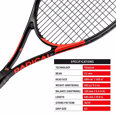 HEAD Ti Radical Elite Tennis Racquet-BLACK/ORANGE-2