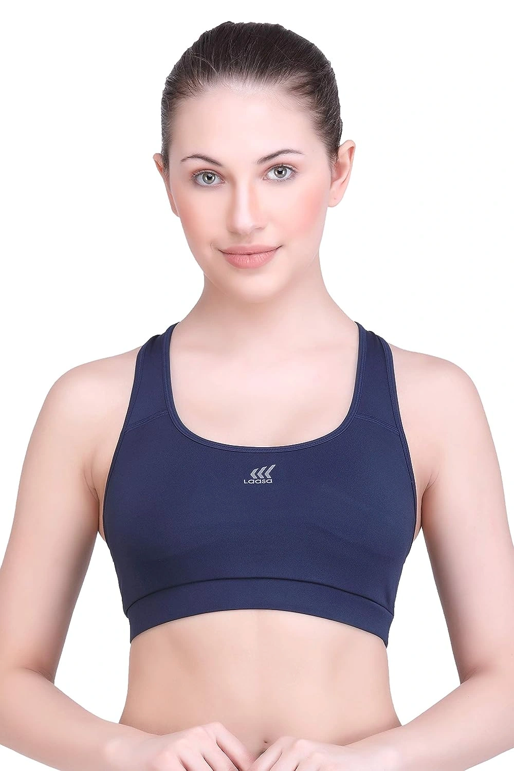 LAASA SPORTS Medium Impact Cotton Non Wired Sports Bra with Removable Pads-Navy Blue-3XL-1