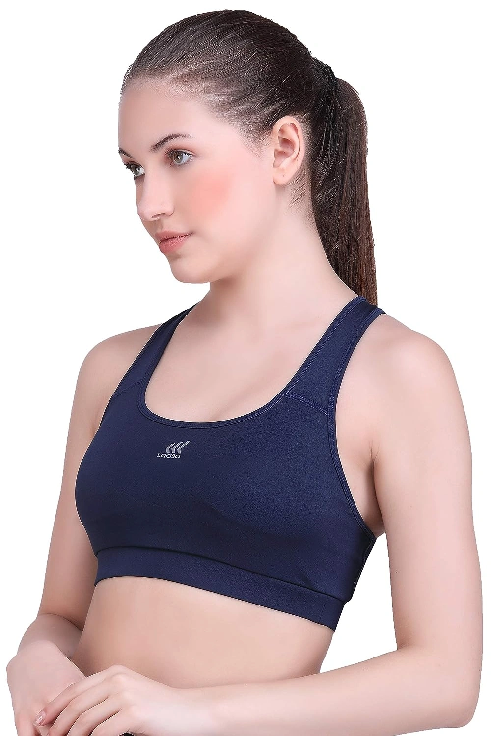 LAASA SPORTS Medium Impact Cotton Non Wired Sports Bra with Removable Pads-Navy Blue-XXL-7