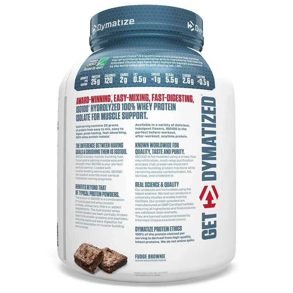 Dymatize ISO 100 5lbs (2.3kg) Hydrolyzed Whey Protein Isolate Powder: Fast-Acting Protein for Lean Muscle Growth (Fudge Brownie Flavor)-FUDGE BROWNIE-6