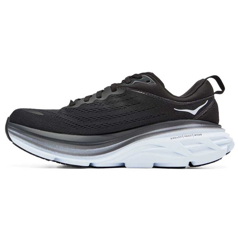 HOKA Bondi 8 Cushioned Road Running Shoe-BLACK / WHITE-9-1