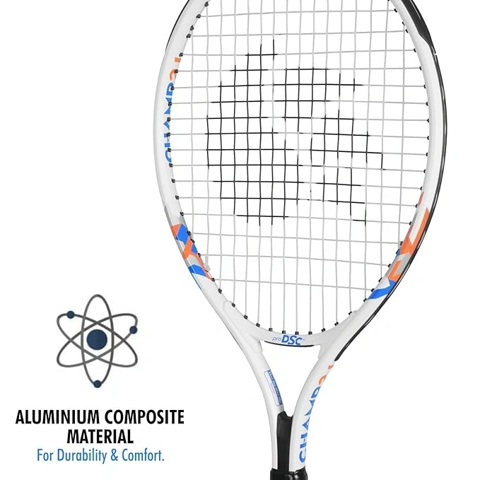 DSC Champ Aluminum Tennis Racquet: Lightweight, Durable, and Powerful Racquet for Beginners and Junior Players-WHITE-21-4