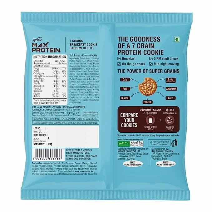 RITEBITE MAX PROTEIN COOKIES,60 G-CASHEW DELITE-4