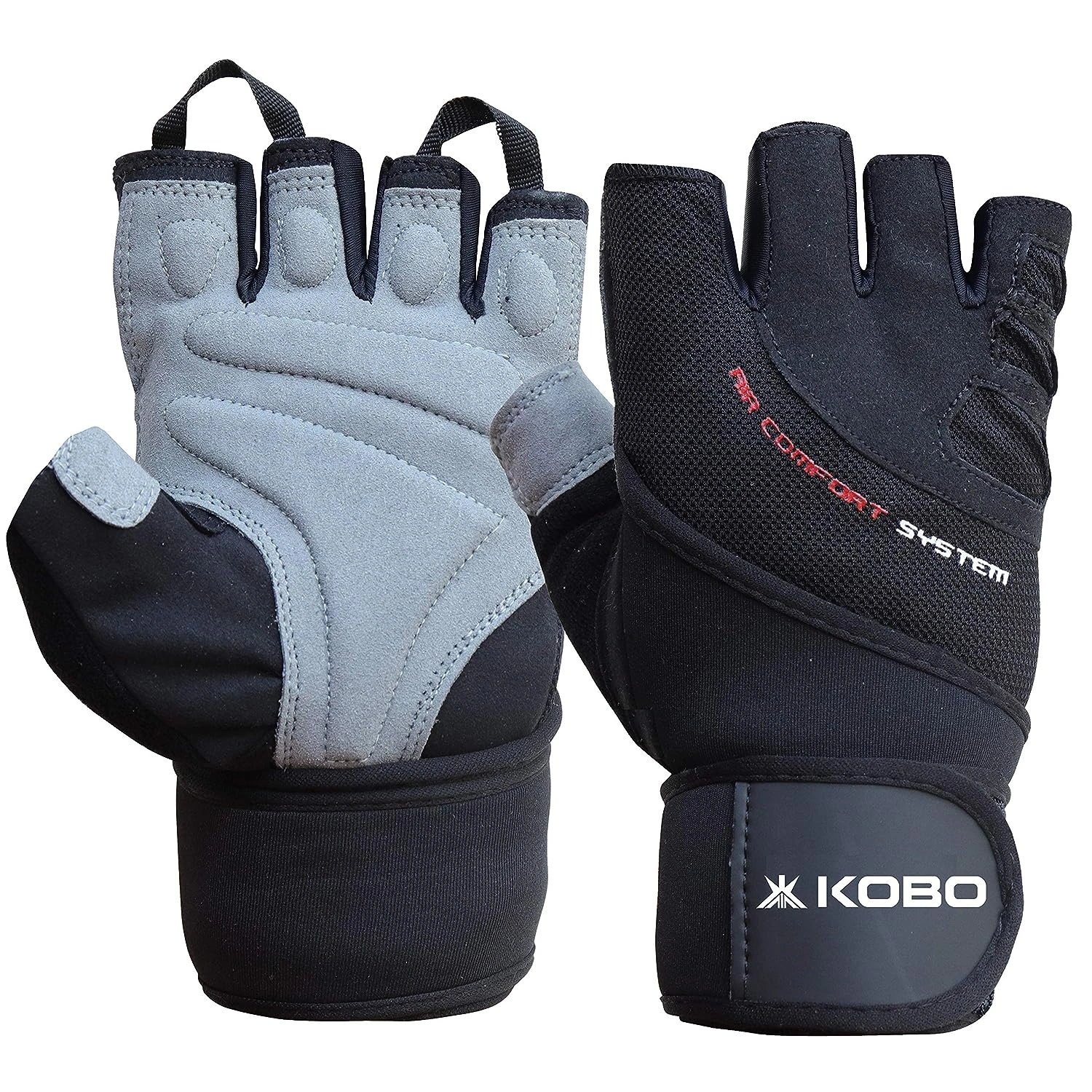 Kobo WTG-44-LARGE Weight Lifting Gym Gloves Hand Protector with Wrist Support-BLACK-S-1