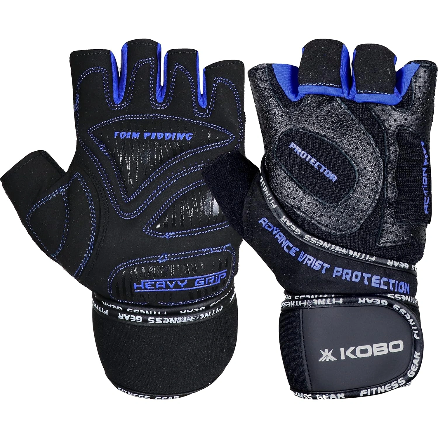 Kobo WTG-53 Gym Gloves with Wrist Support-BLUE/BLACK-L-1