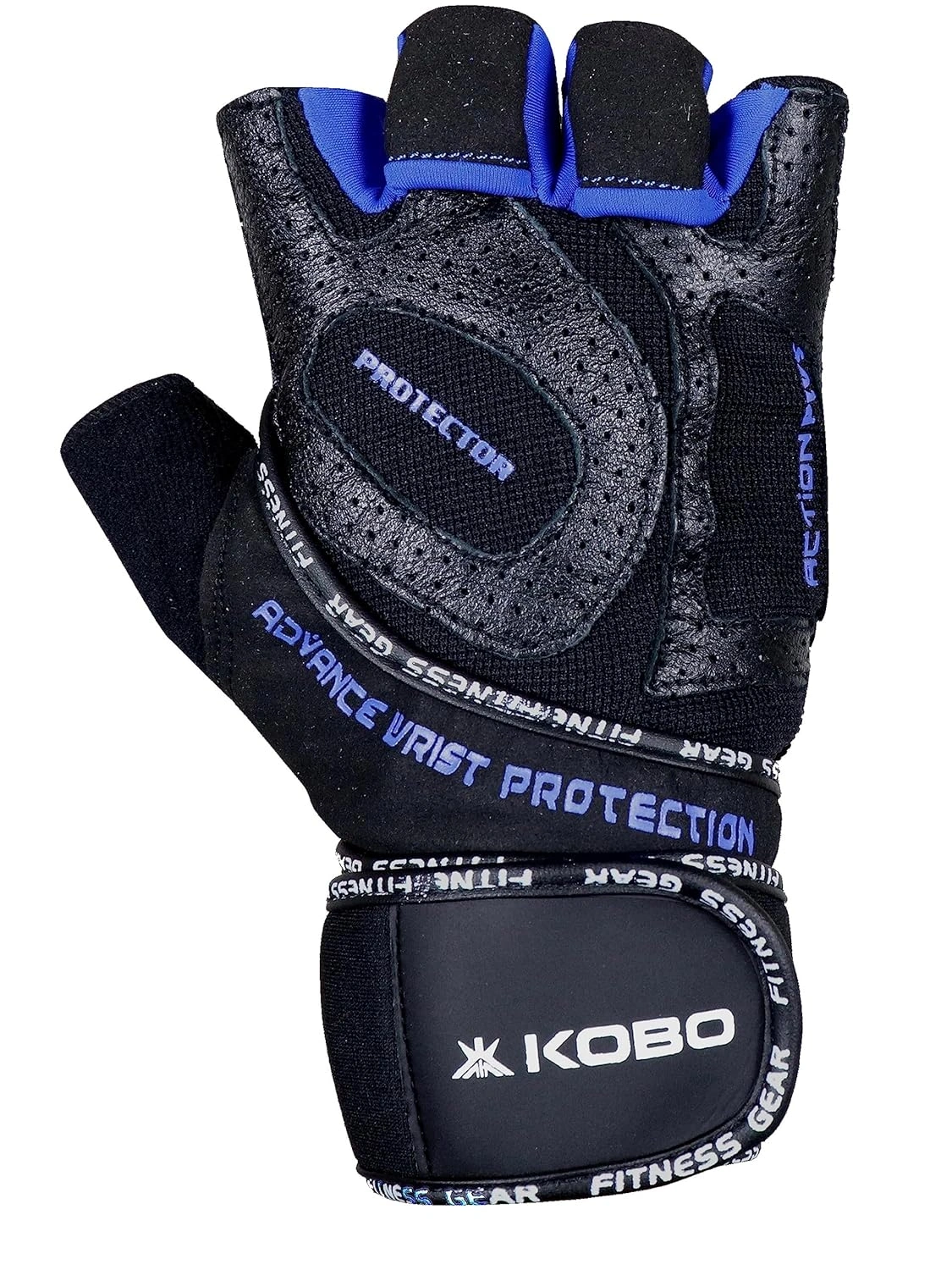 Kobo WTG-53 Gym Gloves with Wrist Support-BLUE/BLACK-L-4