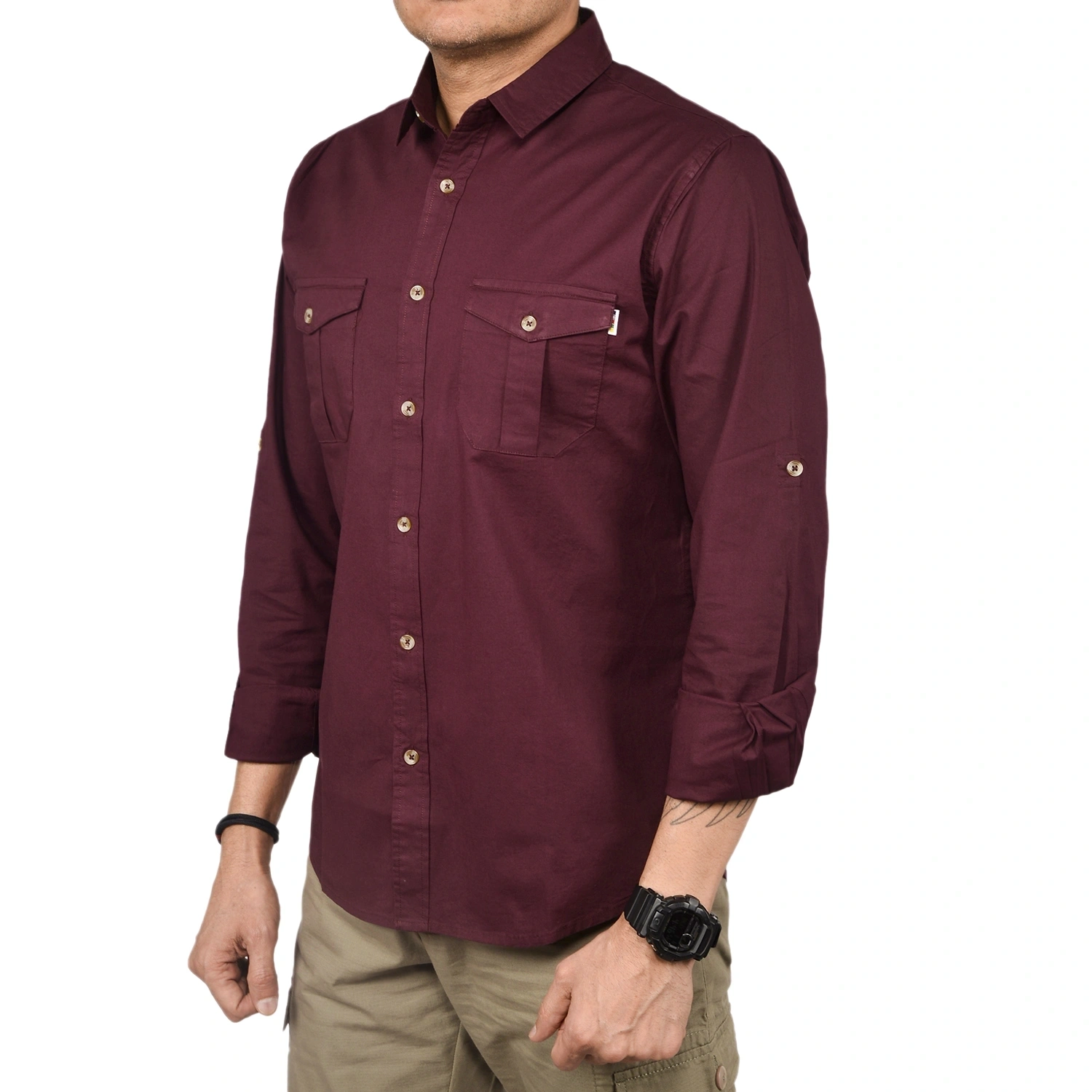 Corbett Men's Outdoor Classic Full Sleeve Shirt: Lightweight Cotton-Lycra Blend Shirt for Rugged Style and Functionality-M-Maroon-4