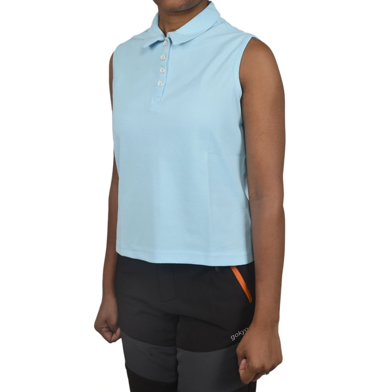 Kalimpong Women's Sleeveless T-shirt with Stylish Collar: Breathable and Ultralight Activewear for Women-Sea Blue-XS-4