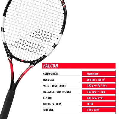 Babolat Falcon Tennis Racquet (Strung): Lightweight Graphite Racquet for Beginner and Novice Tennis Players-RED/BLACK/WHITE-FS-2