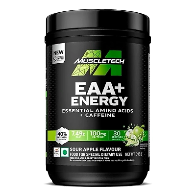 MuscleTech EAA + Energy Powder: Essential Amino Acids, 100mg Caffeine, Electrolyte Replenishment, 7.4g EAA, 4.5g BCAA, 3g Leucine, Sour Apple, 30 Servings-54891