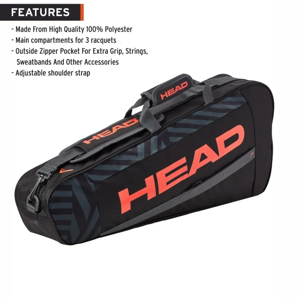 HEAD Base 2023 Tennis Kit Bag -BLACK / ORANGE-S-2