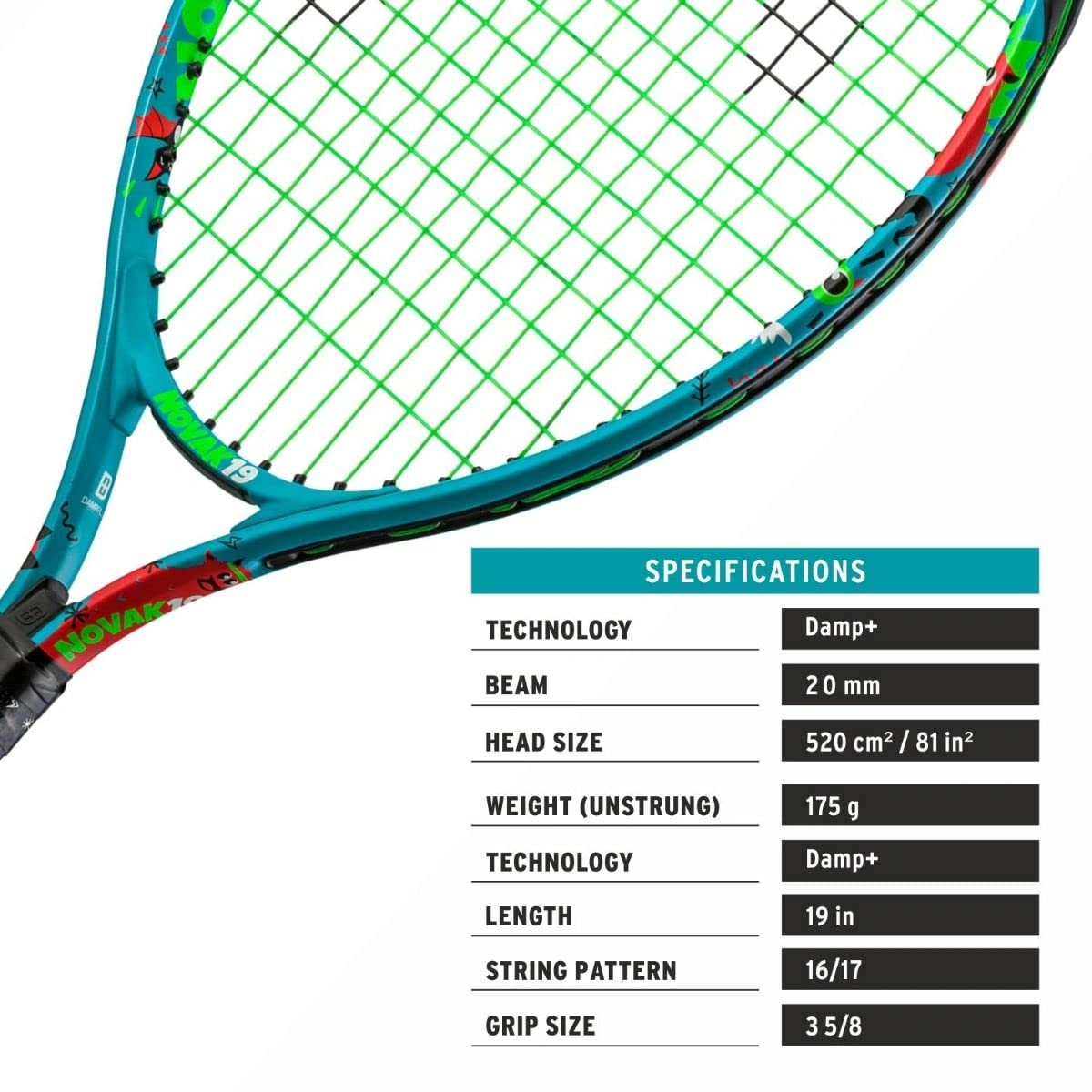 HEAD Novak 19 Junior Tennis Racquet (Strung) -SKY BLUE-19-1